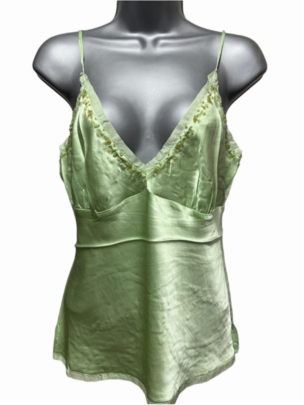 NWT Gold Hawk Silk Camisole with sequins/beading and lace trim size large